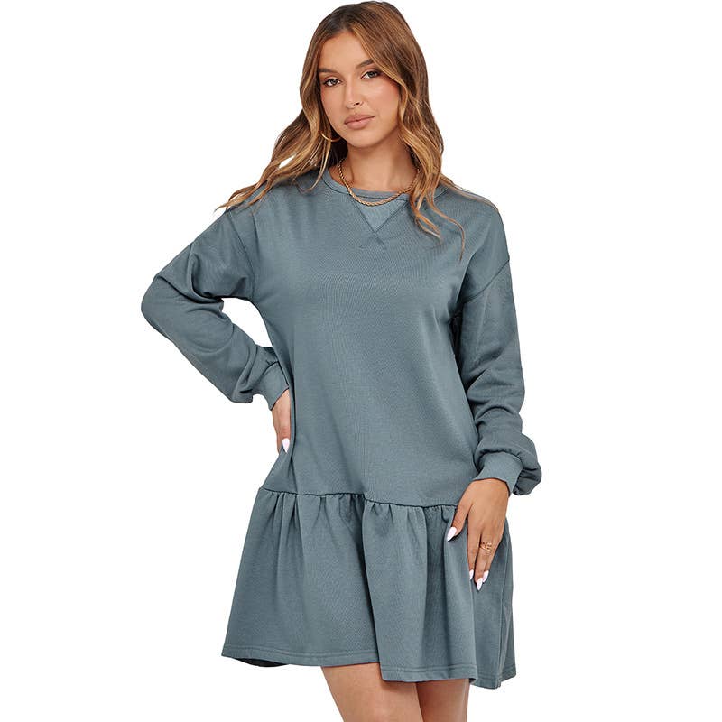 Ruffled long-sleeved sweatshirt dress