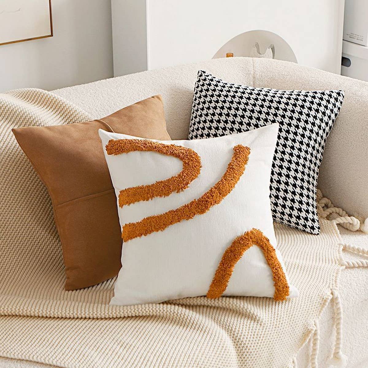 Houndstooth Sofa Pillow Cover Brown Vintage Luxury