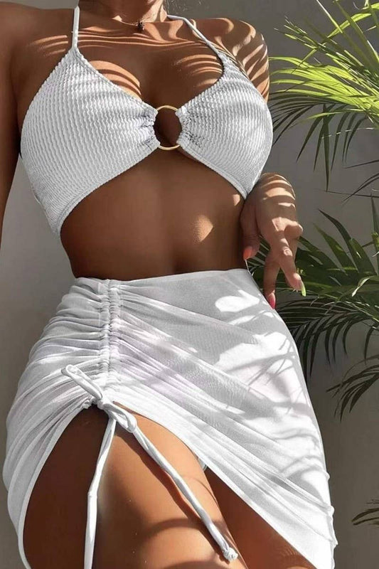 CWMW0884_SHORT SKIRT HALTER NECK SWIMSUIT THREE-PIECE SET