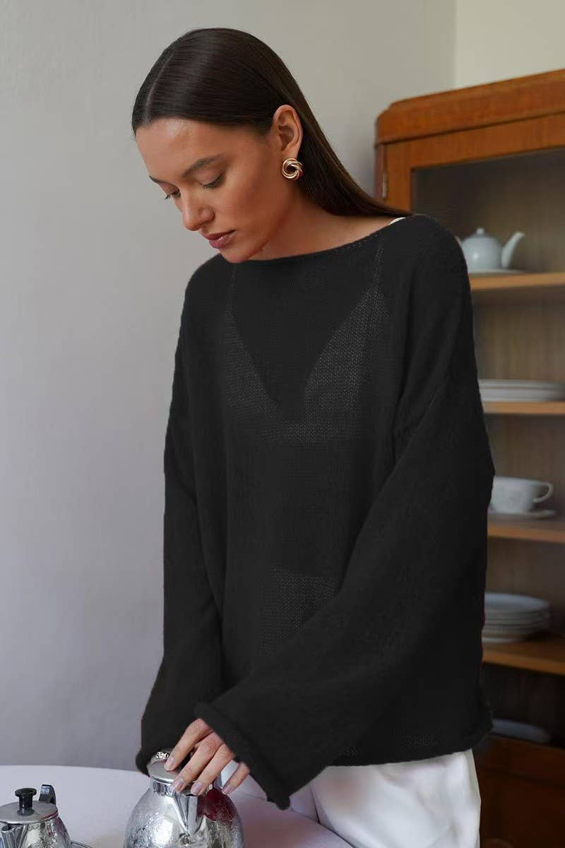 CWOSWL07647_SHEER MESH KNIT SWEATER LOOSE PULLOVER