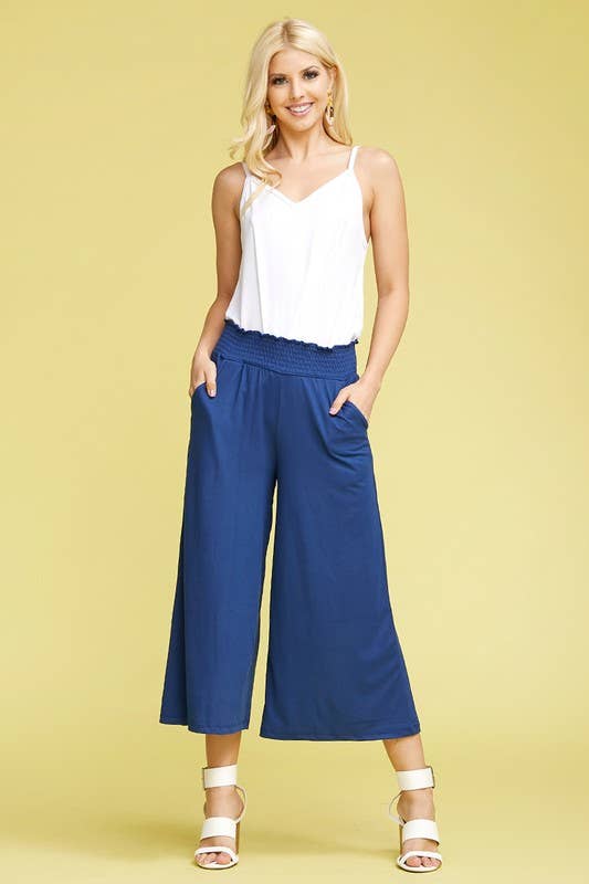 CWBLP418_SMOCKED WAIST BEND GAUCHO PANTS