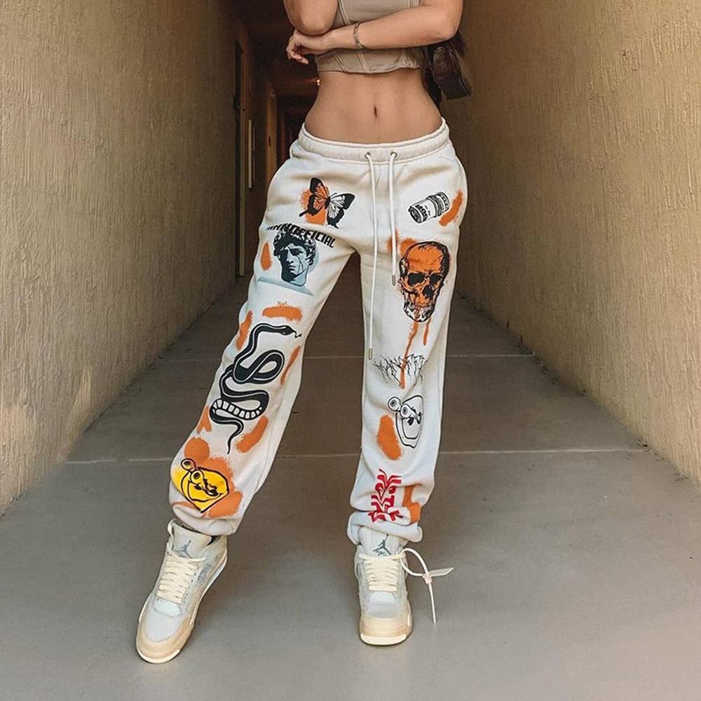 Halloween trendy printed high-waisted pants