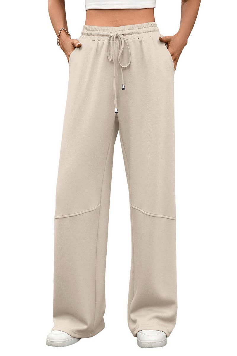 CWBLP01088_SOLID COLOR LOOSE DRAWSTRING CASUAL PANTS