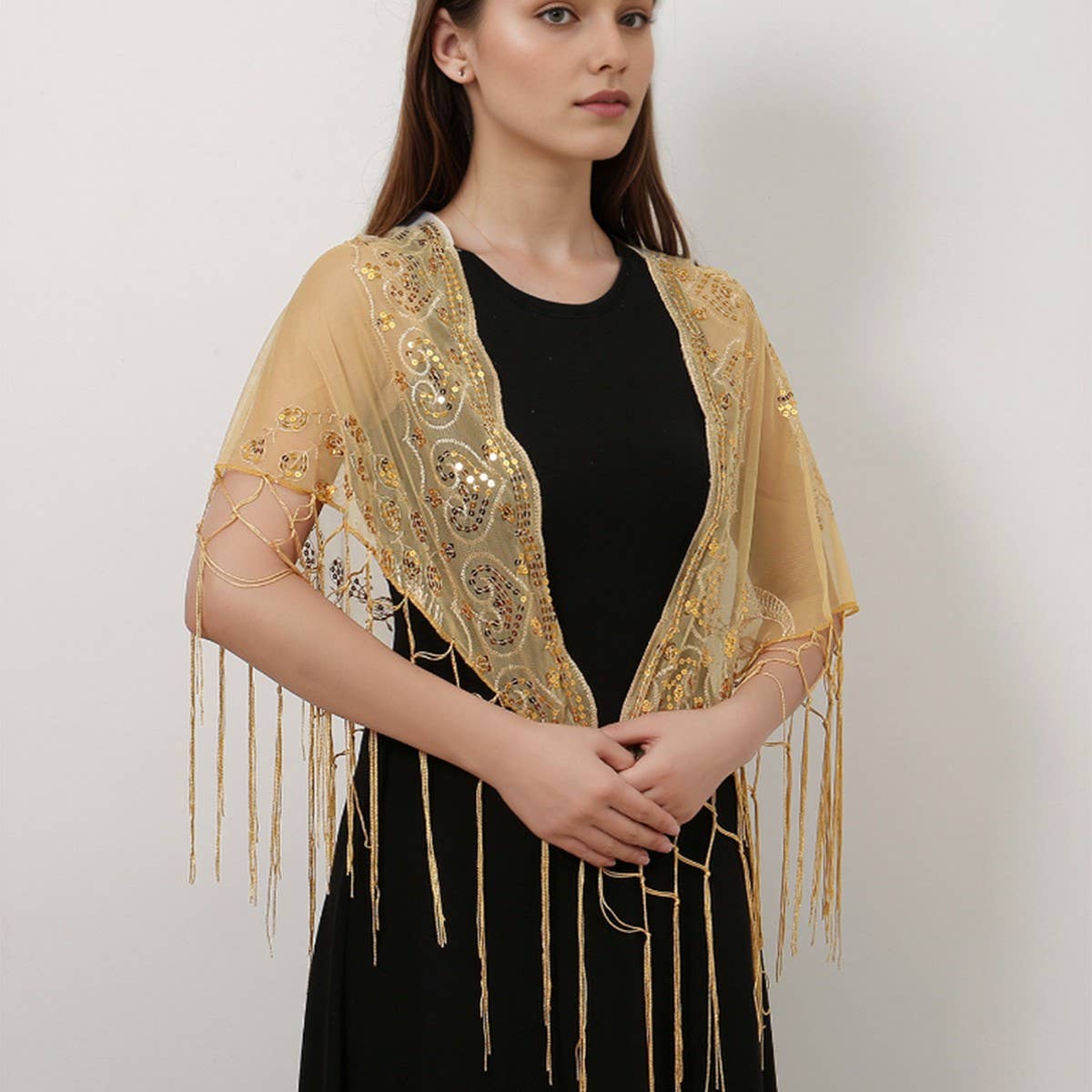 ETHNIC CLASSIC PEACOCK TASSEL TRIANGLE SHAWL