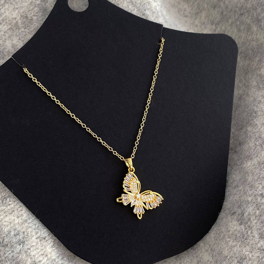 WOMEN'S GOLD DIAMOND BUTTERFLY CLAVICLE NECKLACE