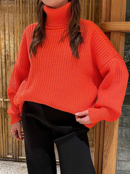 SOLID COLOR SWEATER WITH LOOSE TURTLENECK