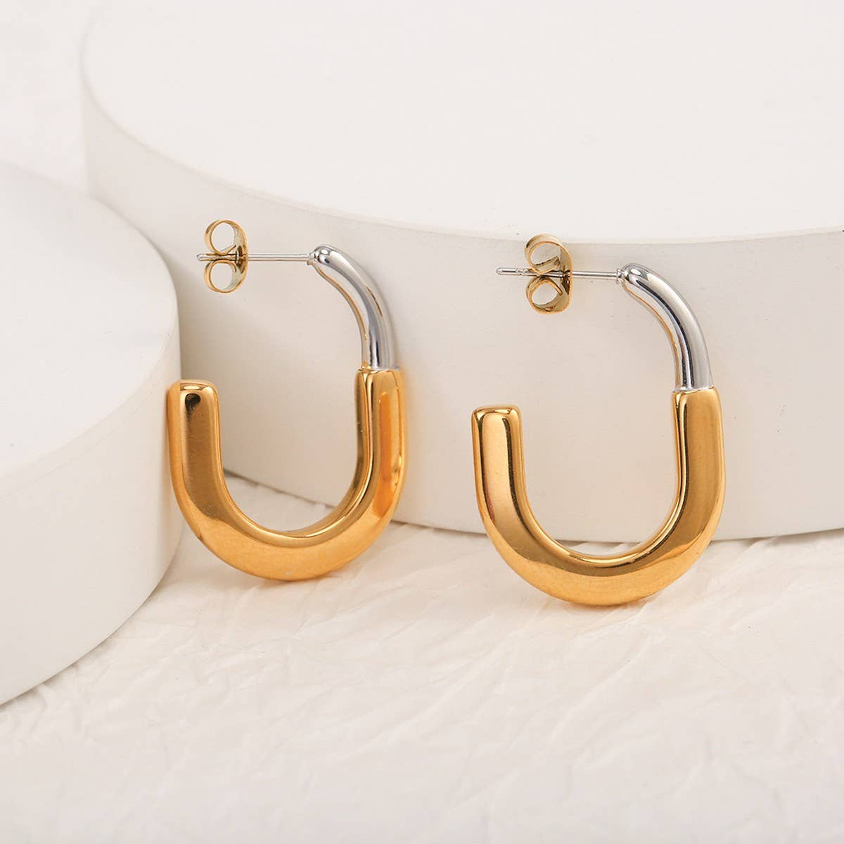 18K Gold Two-Tone Stainless Steel Earrings_CWMM8897