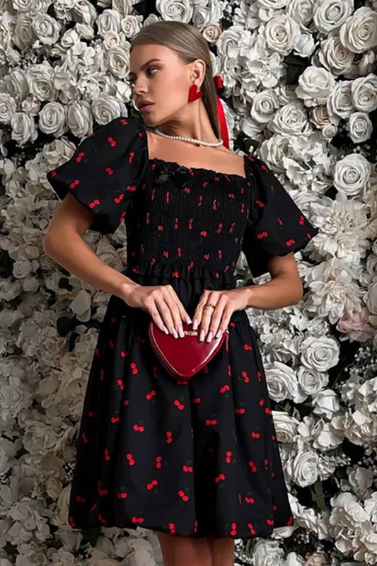 CWDSD8561_PRINTED SHORT WAIST-CINCHING MINI DRESS