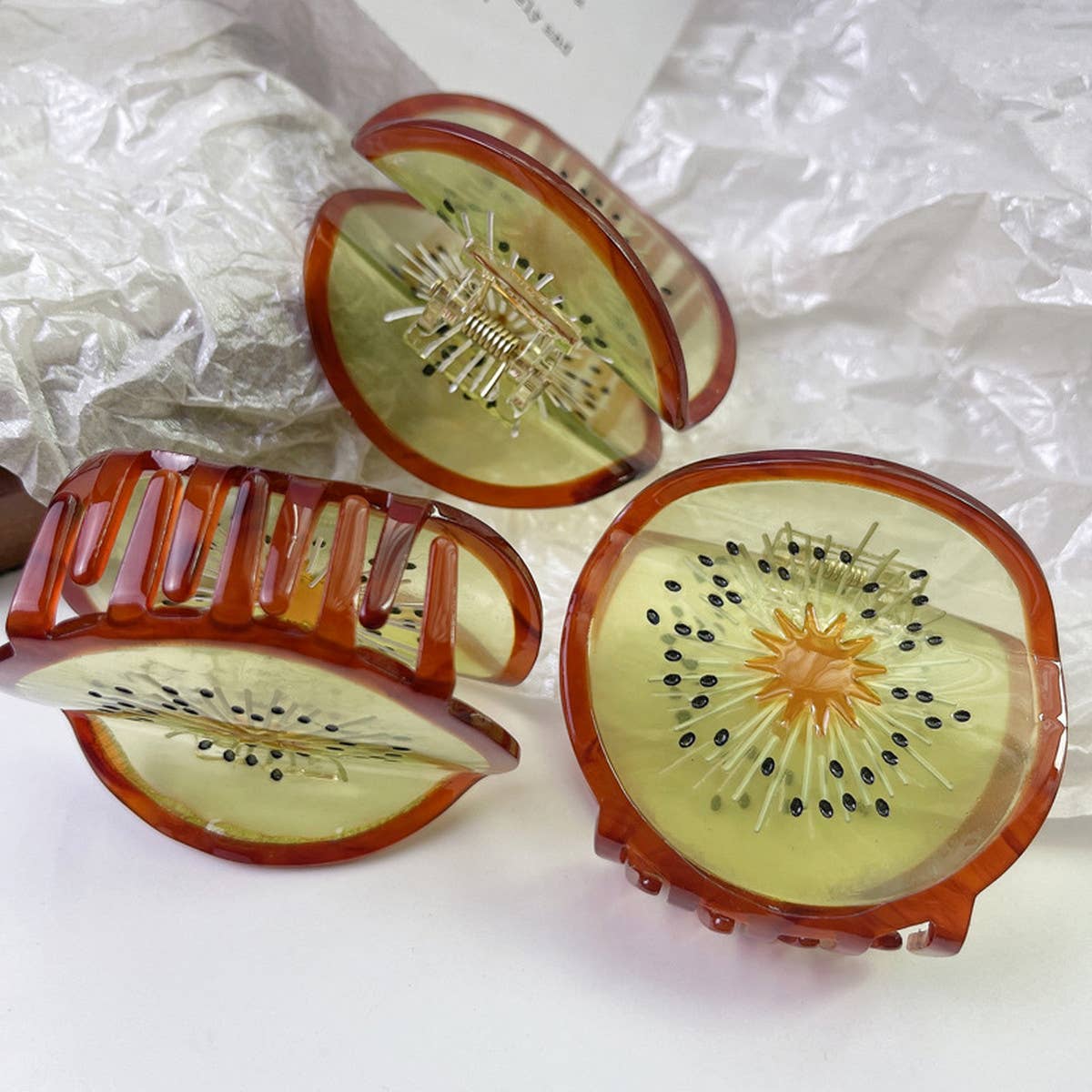 Quirky Kiwi Fruit Acetate Hair Claw, Back Bun Clip_CWAHA1340
