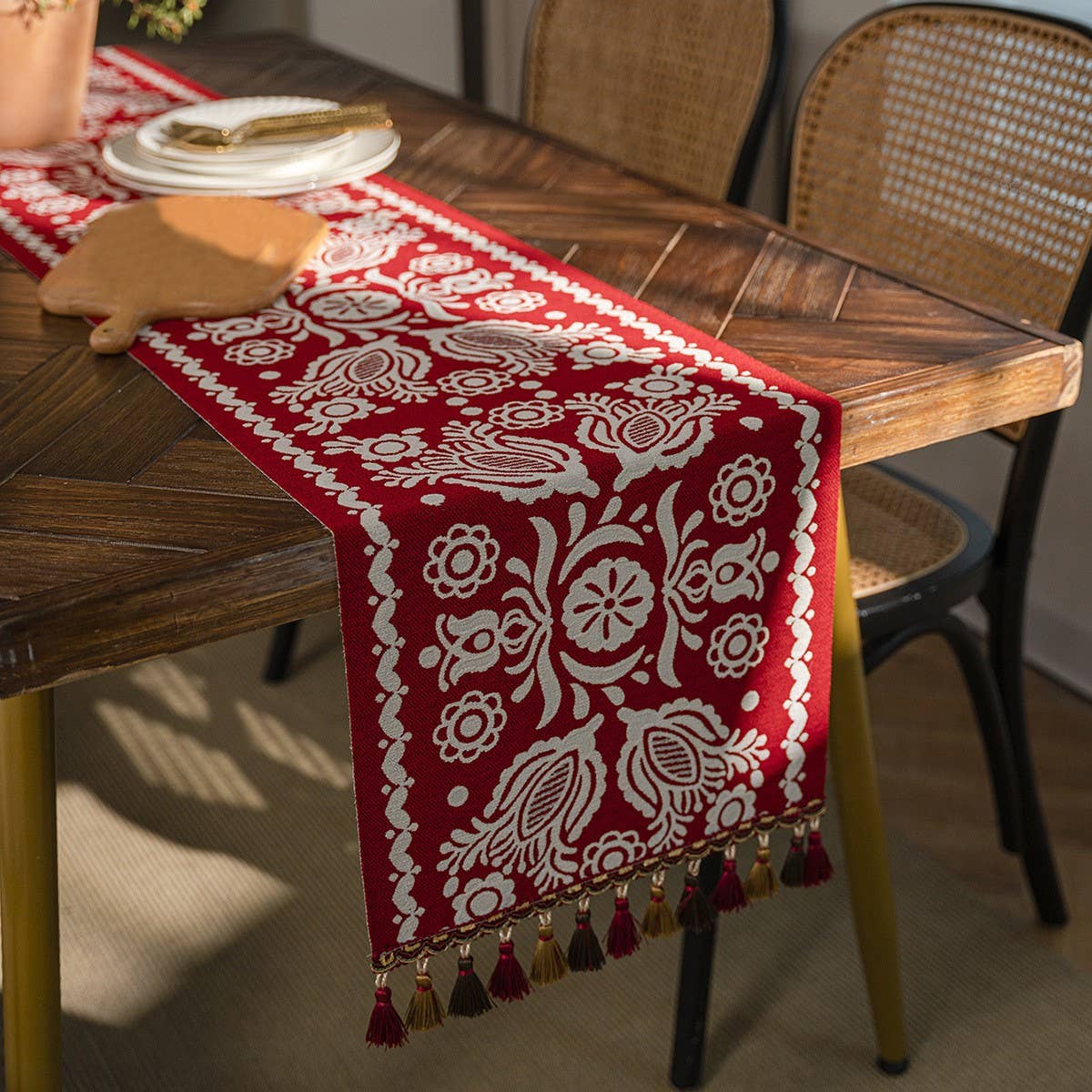 CONTRAST FABRIC FESTIVE TABLECLOTH