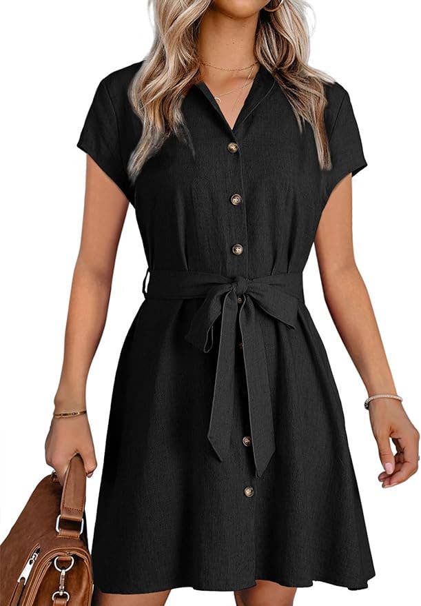 SINGLE-BREASTED SHORT-SLEEVED LAPEL SHORT DRESS