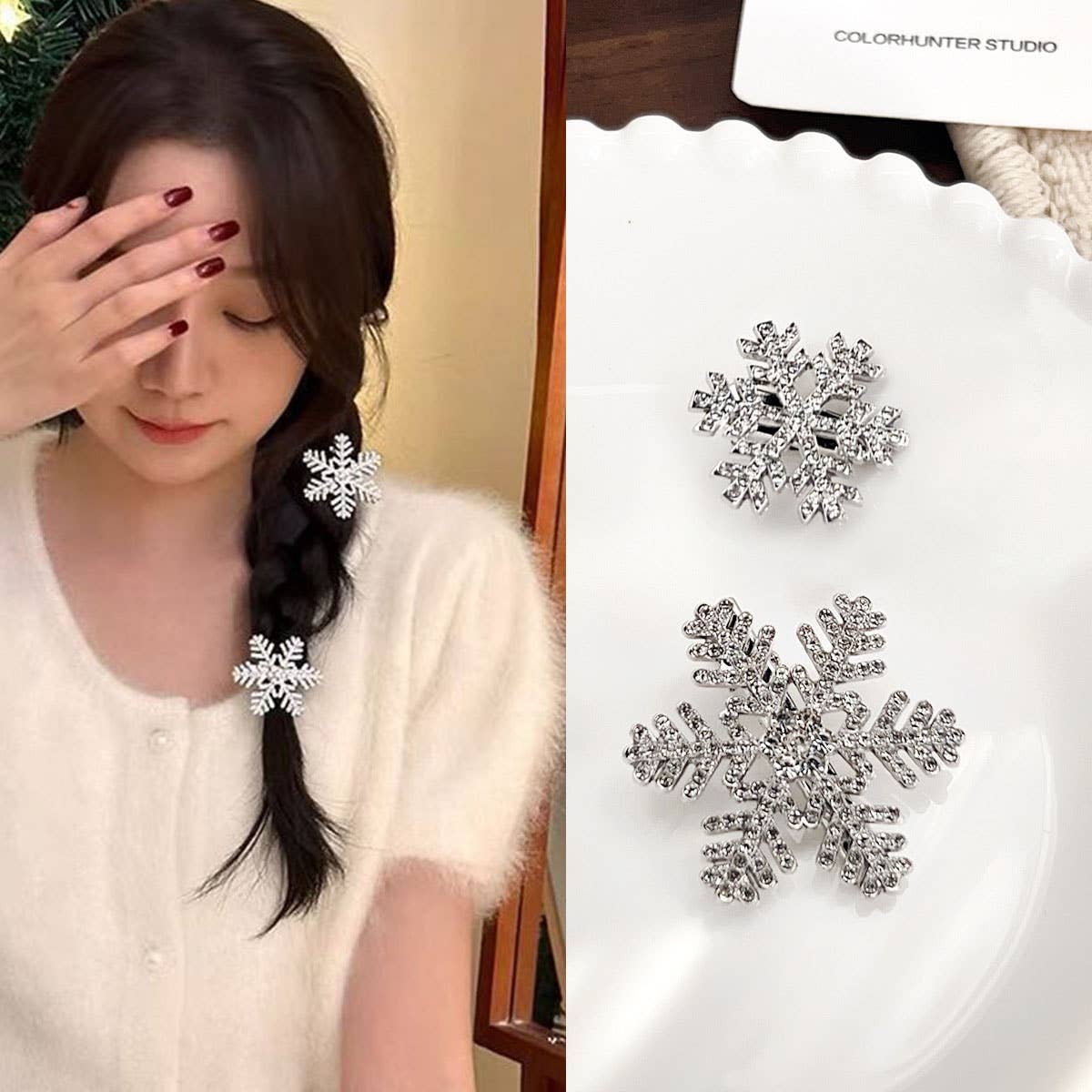 Fashionable rhinestone snowflake side hairpin