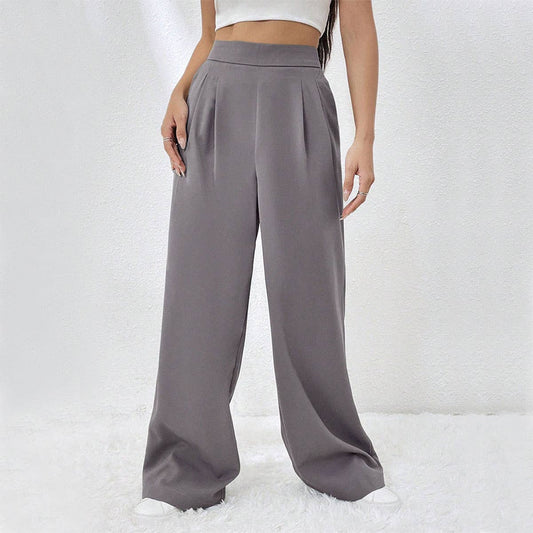 ELASTIC-WAIST POCKET STRAIGHT LEG WIDE-LEG PANTS