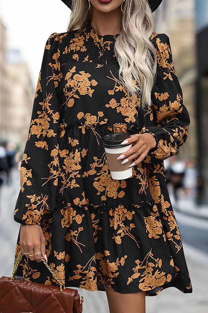 CWDSD5390_RETRO PRINT LOOSE LONG SLEEVE DRESS