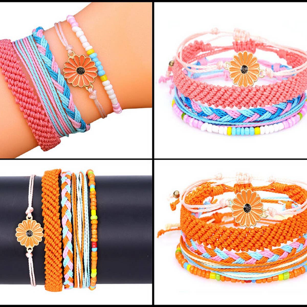 SUNFLOWER DAISY MIXED COLOR WOVEN BRACELET