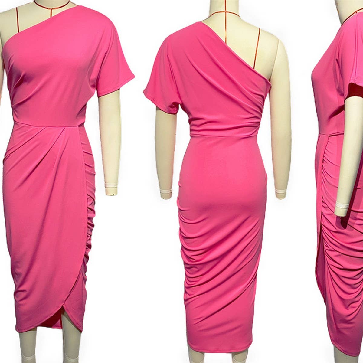 One shoulder sexy irregular high slit dress