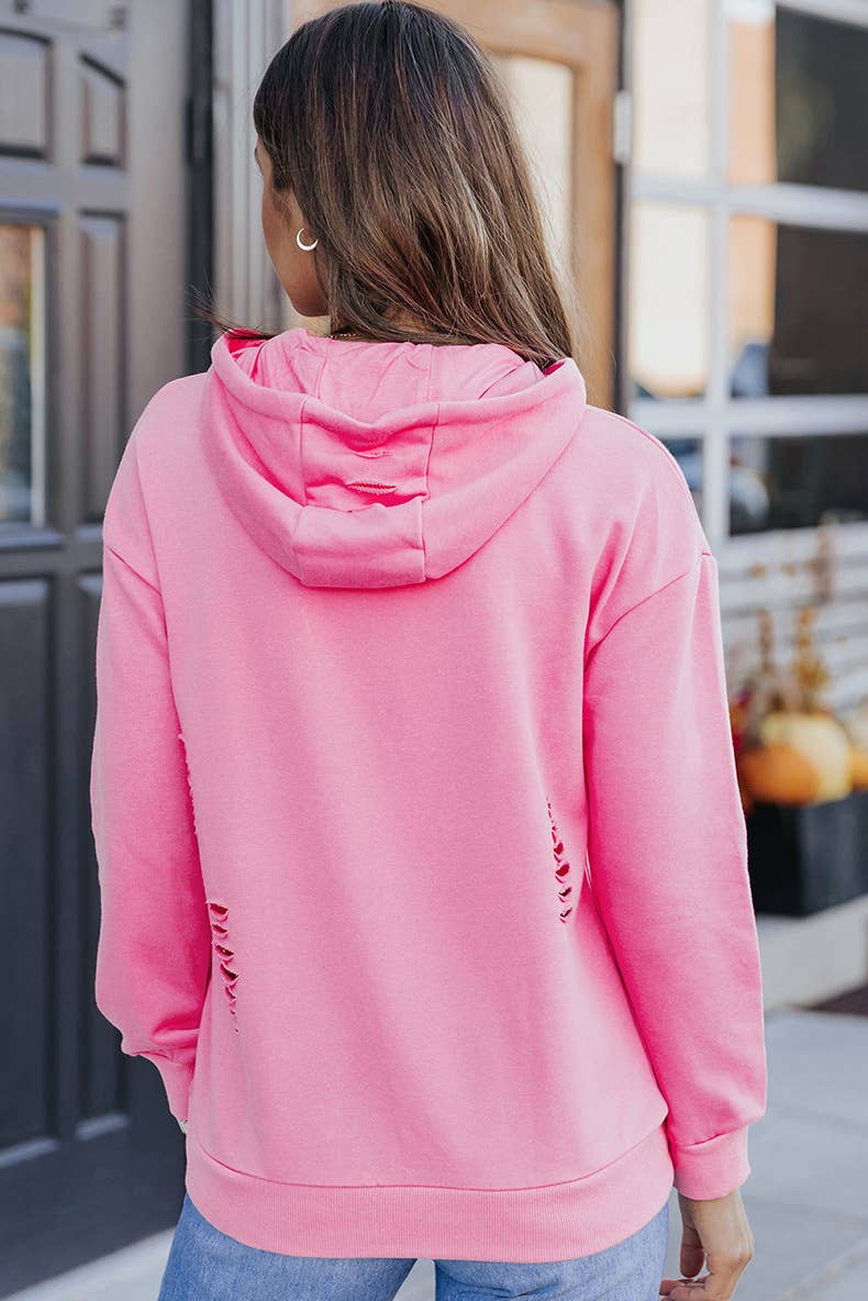 SOLID COLOR ALL-IN-ONE RIPPED HOODIE JUMPER