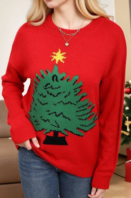 CWOSWL07577_RED CHRISTMAS LONG-SLEEVED PULLOVER SWEATER
