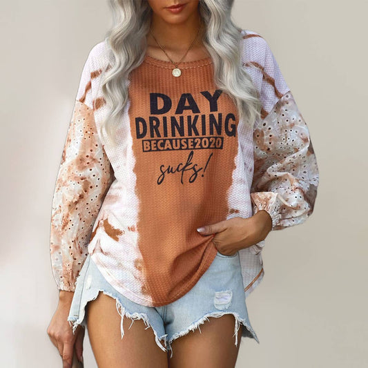 TIE-DYE EMBROIDERY PATCHWORK WAFFLE TOP