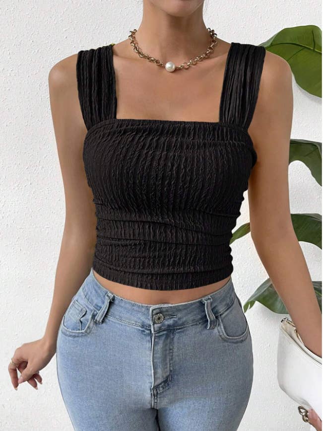 Sexy solid-color textured strapless top vest