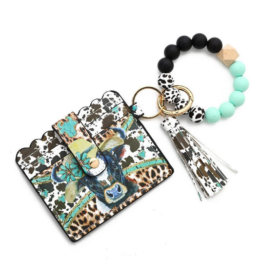 Western Bull Card Wallet with Beaded Keychain_CWAB4948