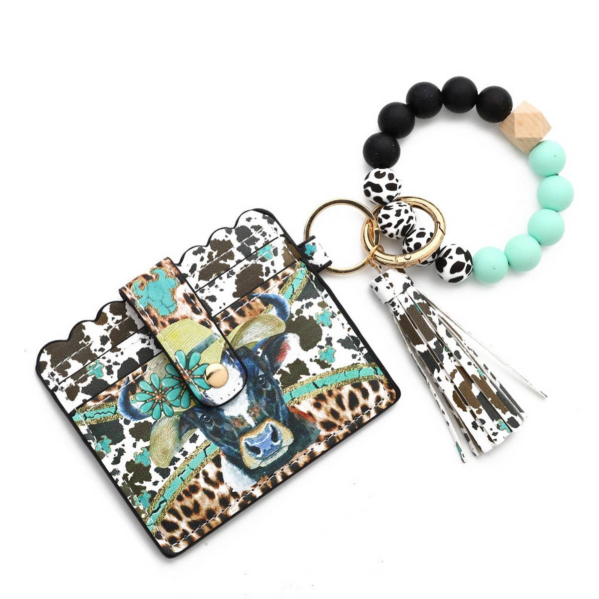 Western Style Cow Head Wallet with Silicone Beads_CWAB4993