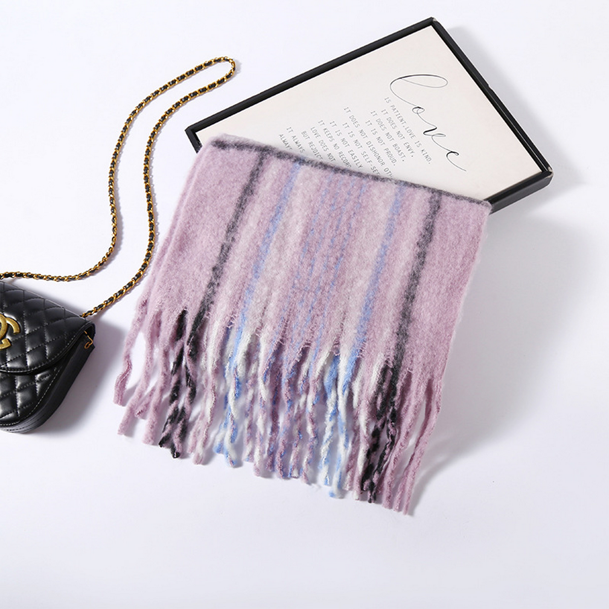 Faux Cashmere Plaid Scarf ? Thick Fringed Wrap