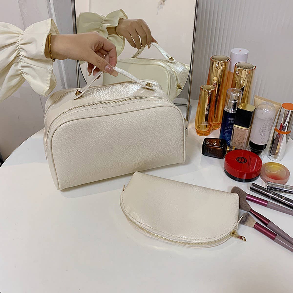 SIMPLE LEATHER MOTHER-AND-CHILD COSMETIC BAG_CWAB4436