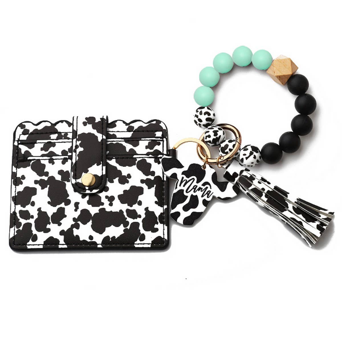 Men¡¯s Cow Print Wallet,Keychain with Silicone Beads_CWAB4994