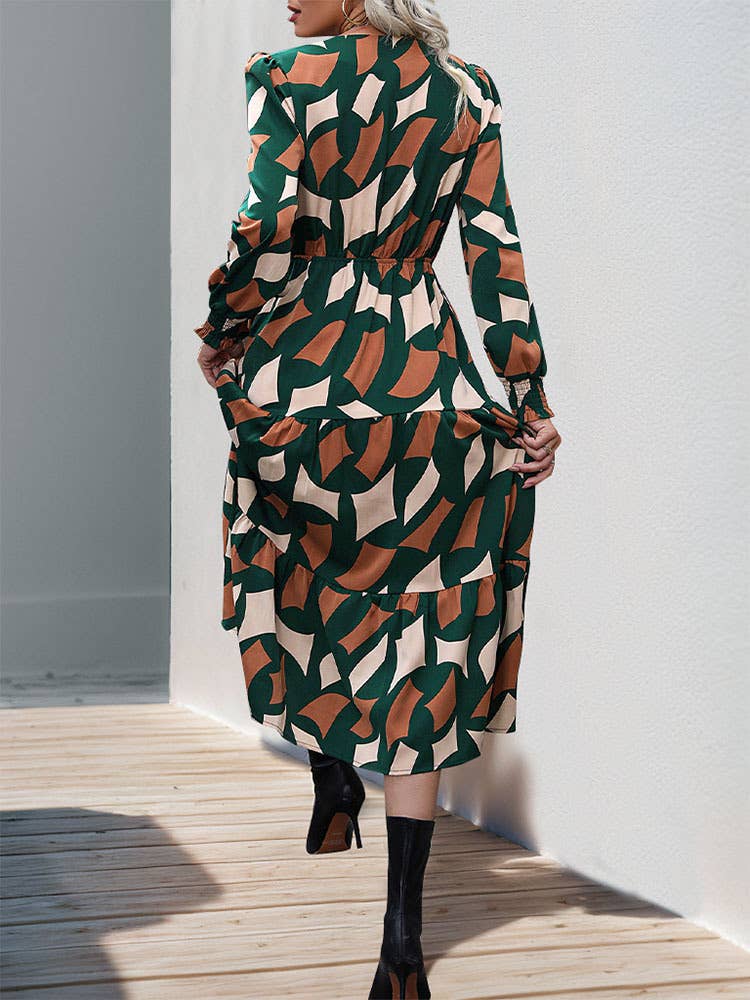 TEMPERAMENT V-NECK BUTTON-UP LONG DRESS