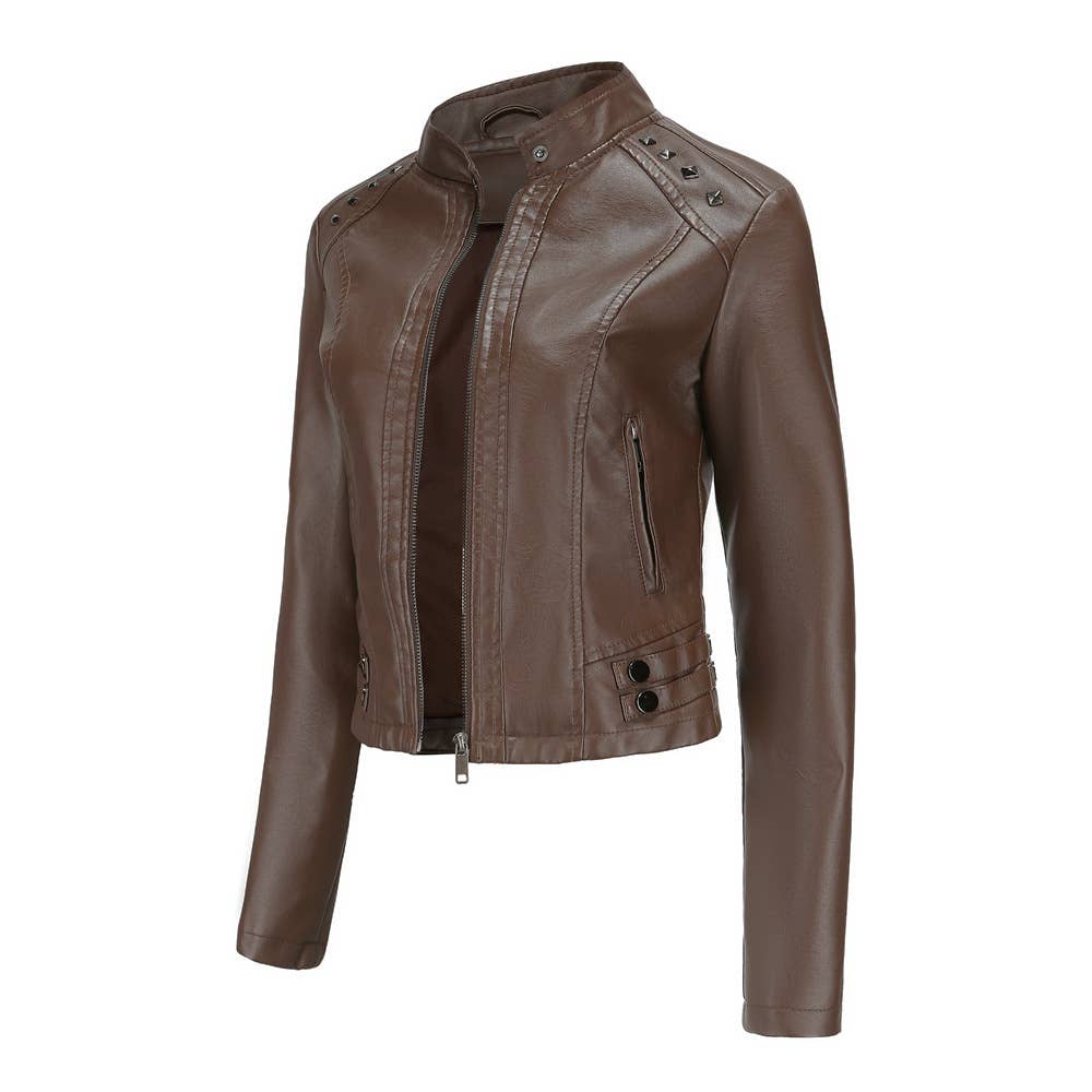 Studded leather jacket for women