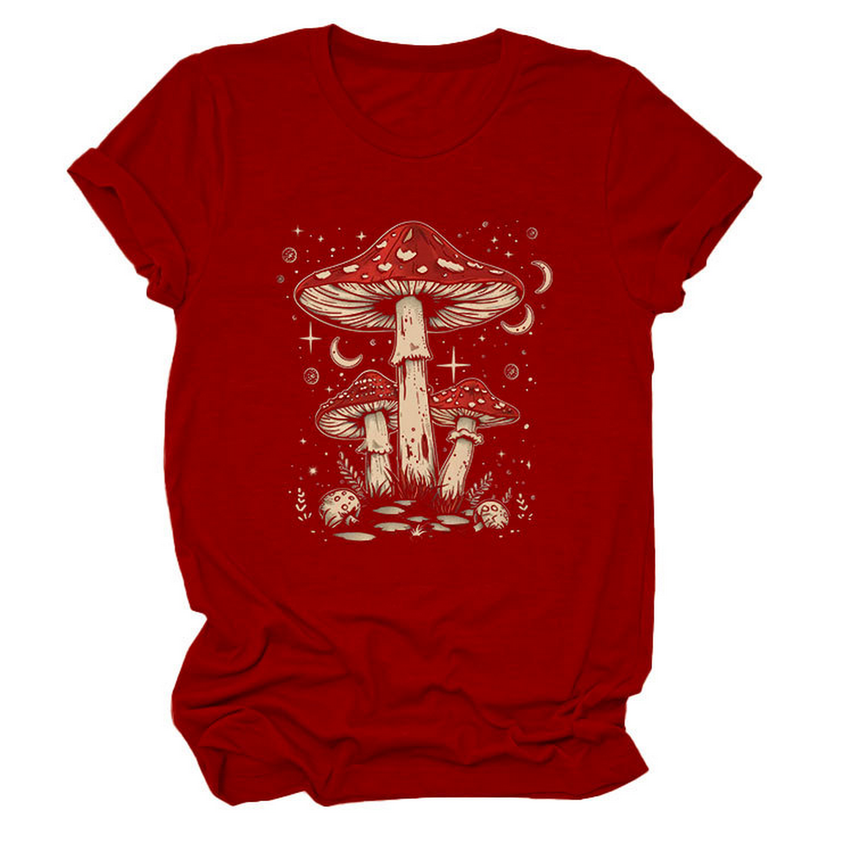 Playful Red Mushroom Print Women's Base Tee_CWTTS1510