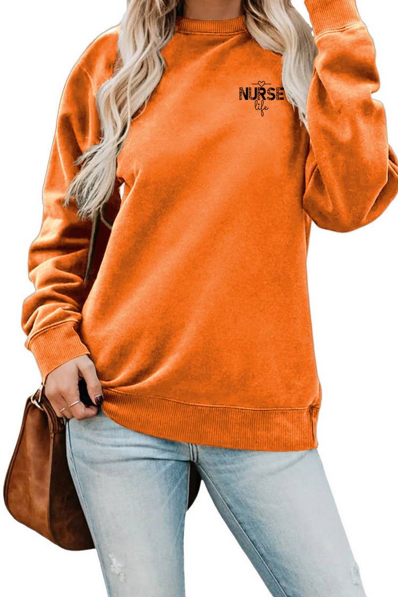WOMEN NURSE PRINTING RIBBED OVERSIZED PULLOVER_CWTSTL0459