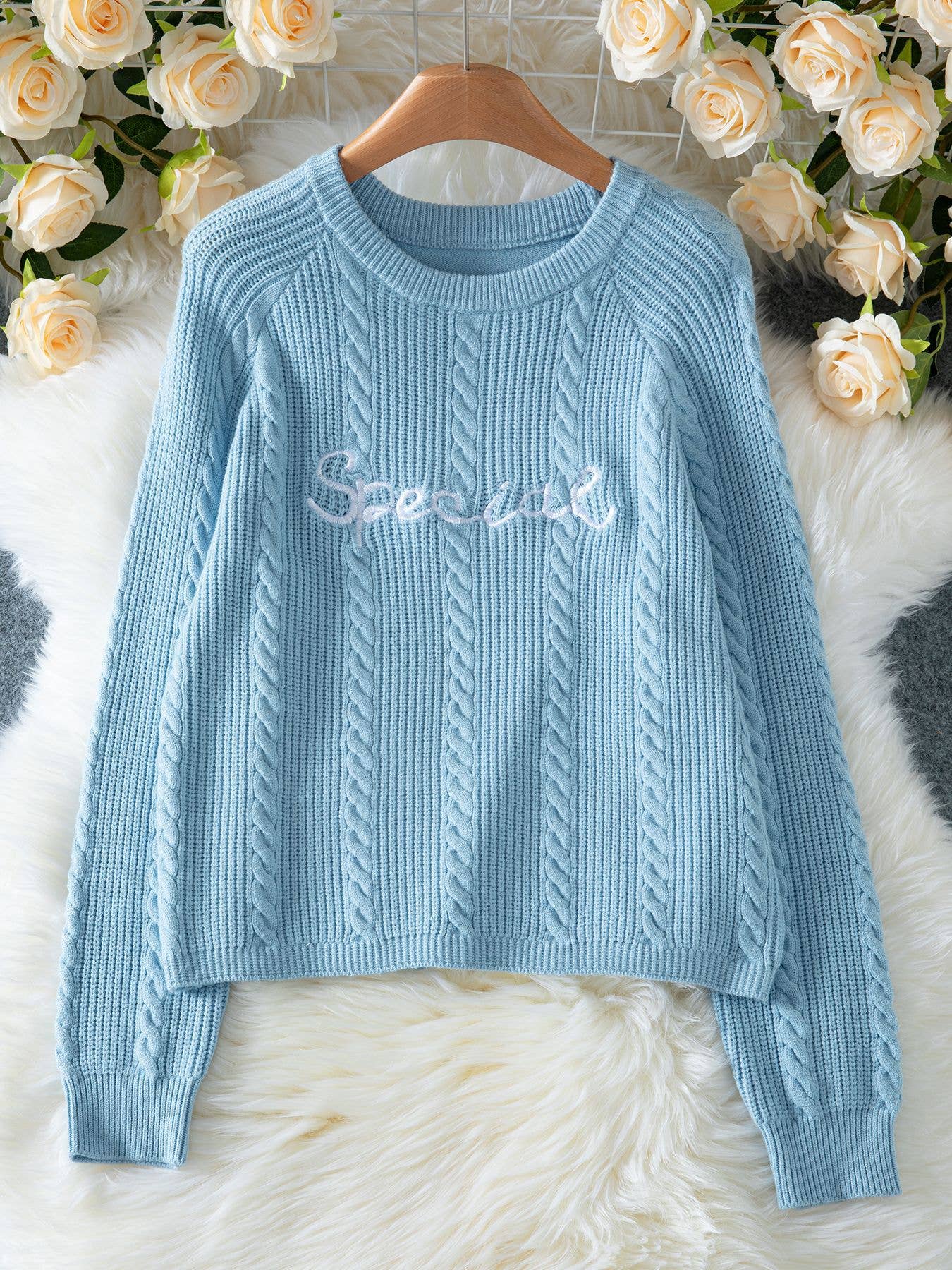 Letter-embroidered knitted sweater
