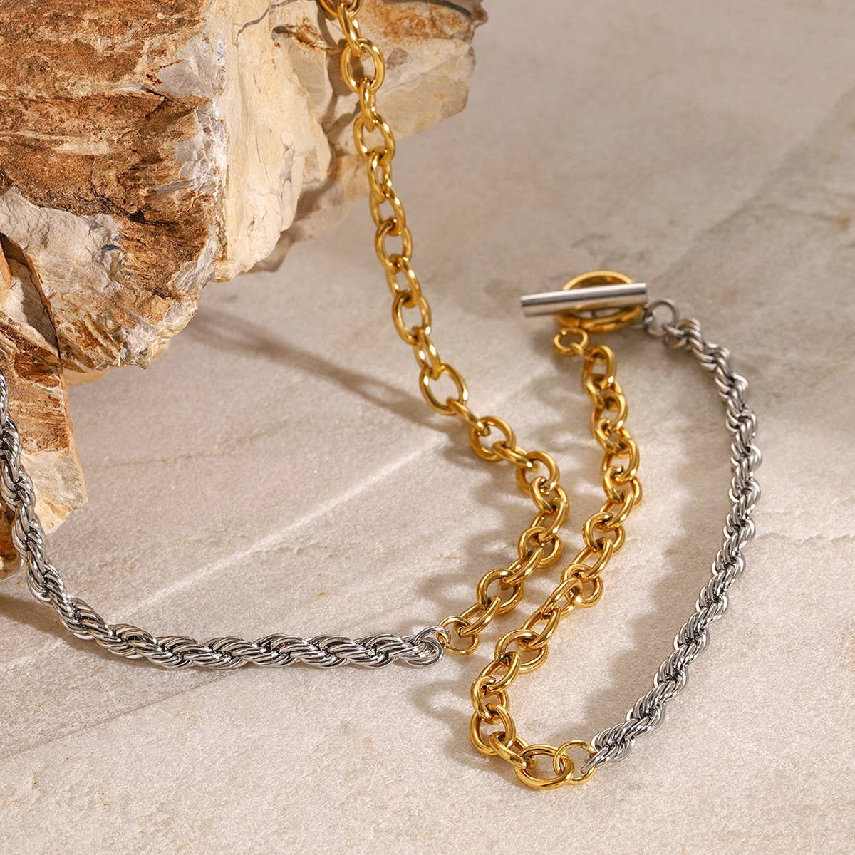 Two-Tone Gold Silver Twisted Chain Necklace