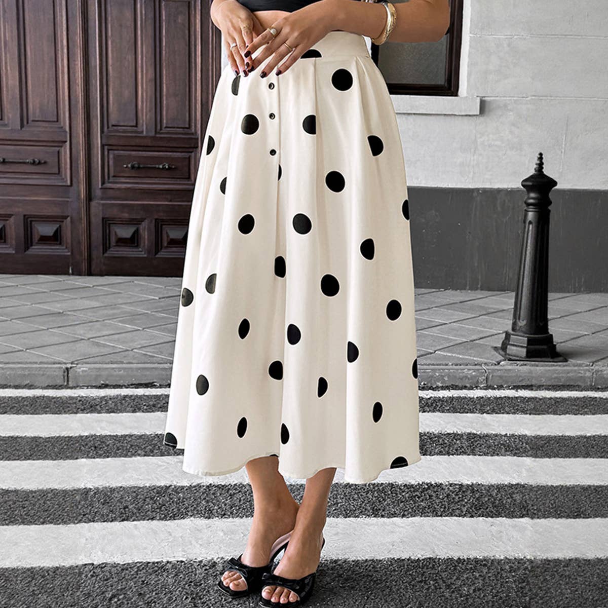 Polka dot printed retro elegant A-line skirt