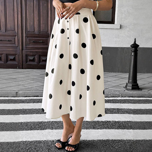 Polka dot printed retro elegant A-line skirt