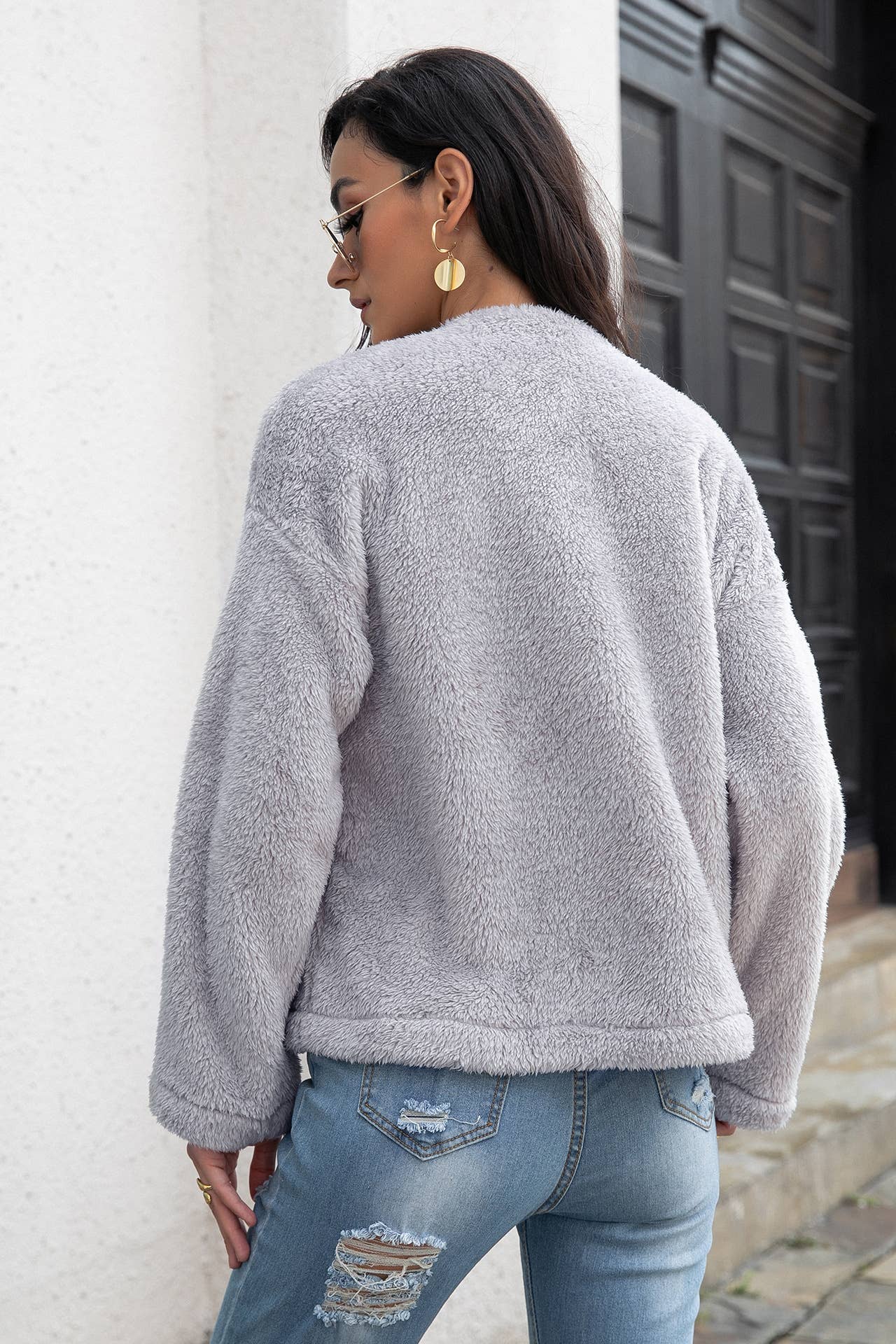 Single breasted furry cropped jacket