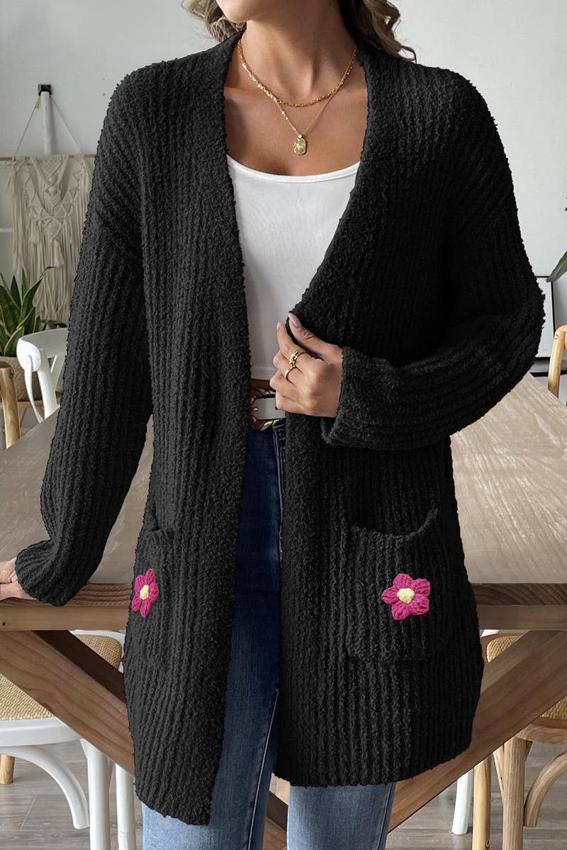 CWOSWL07406_WOMEN CROCHET DETAIL KNIT CARDIGAN WITH POCKETS