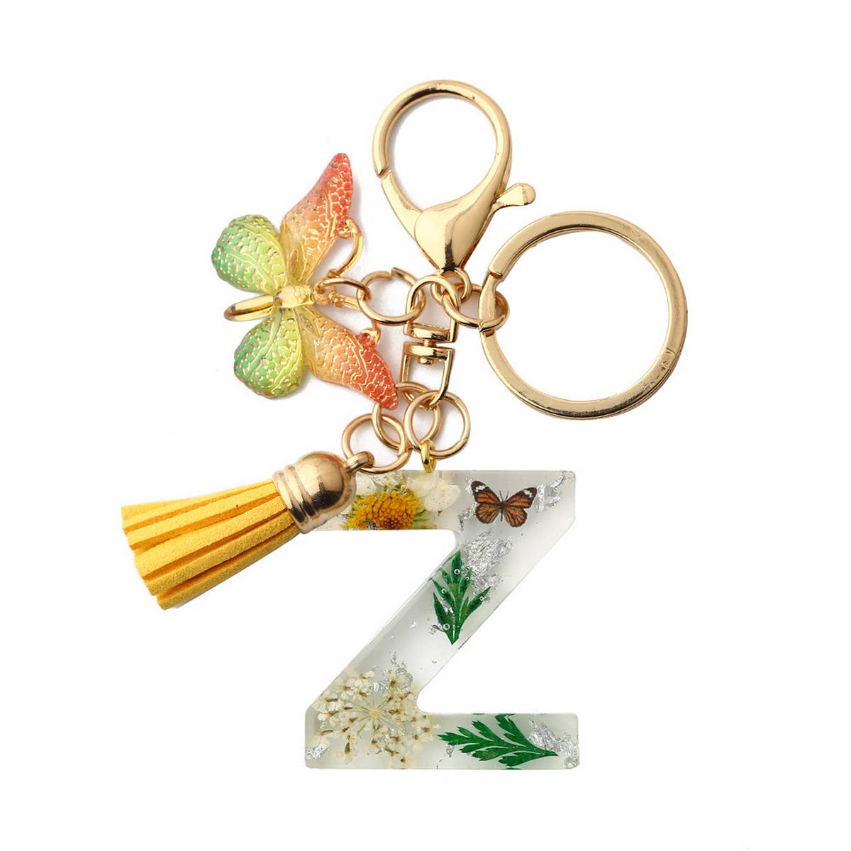 DRIED FLOWER PRINTED LETTER KEYCHAIN