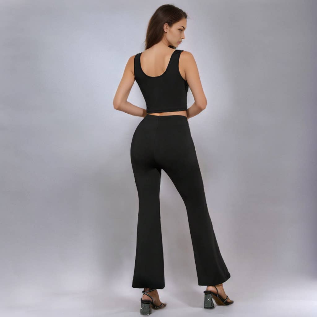 Sleeveless rhinestone top with flared pants set