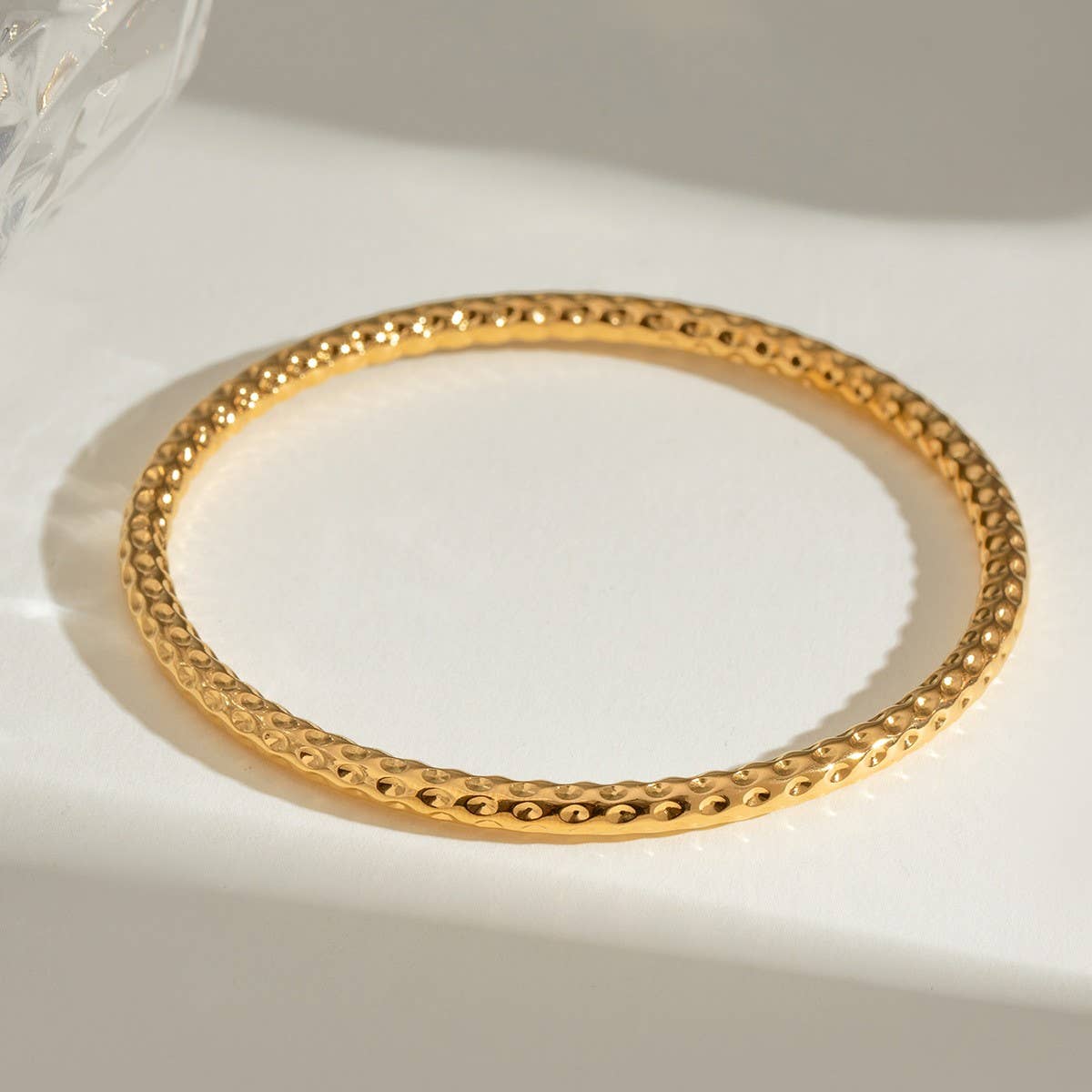 Classic 18K Gold Hammer Texture Cuff Bracelet
