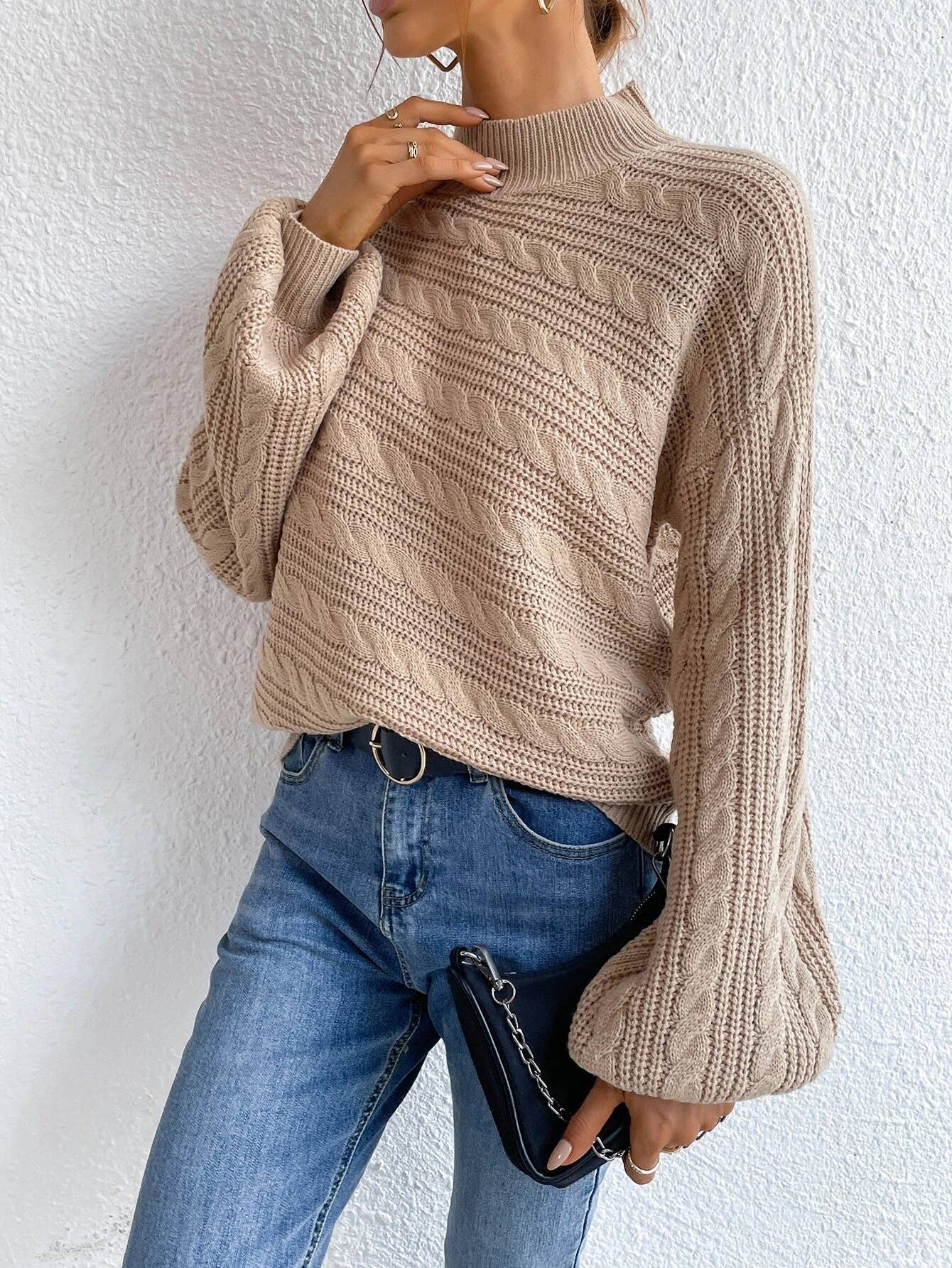 SOLID COLOR LOOSE CREW NECK PULLOVER SWEATER