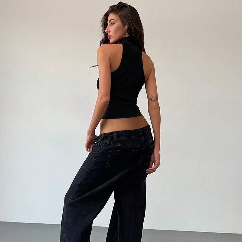 Solid-color crop top with a slim neckline