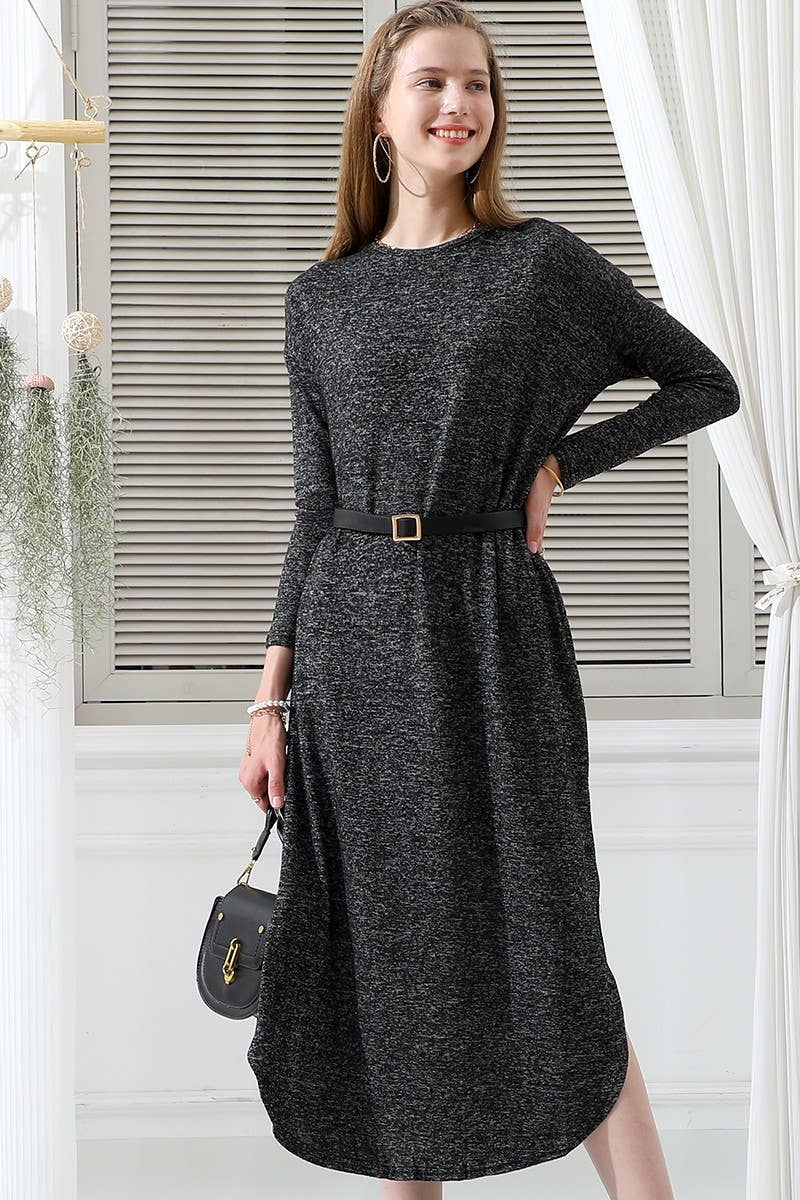 CWDMD823_SOFT AND WARM ROUND NECK SWEATER KNIT TUNIC DRESS