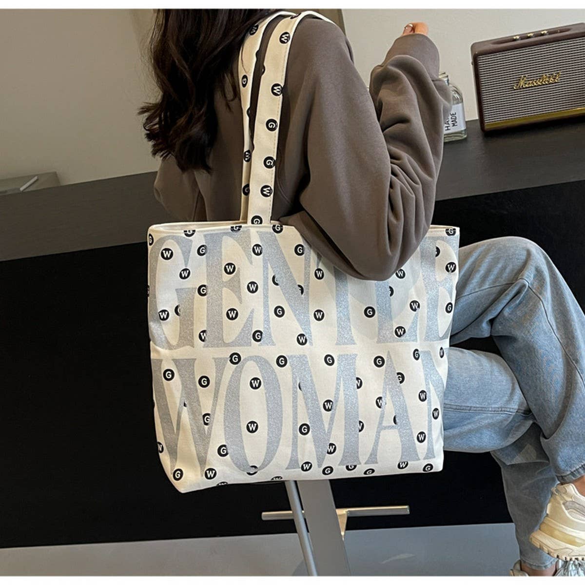 2024 NEW TEXTURED LETTERING CANVAS SHOULDER BAG_CWAB2693