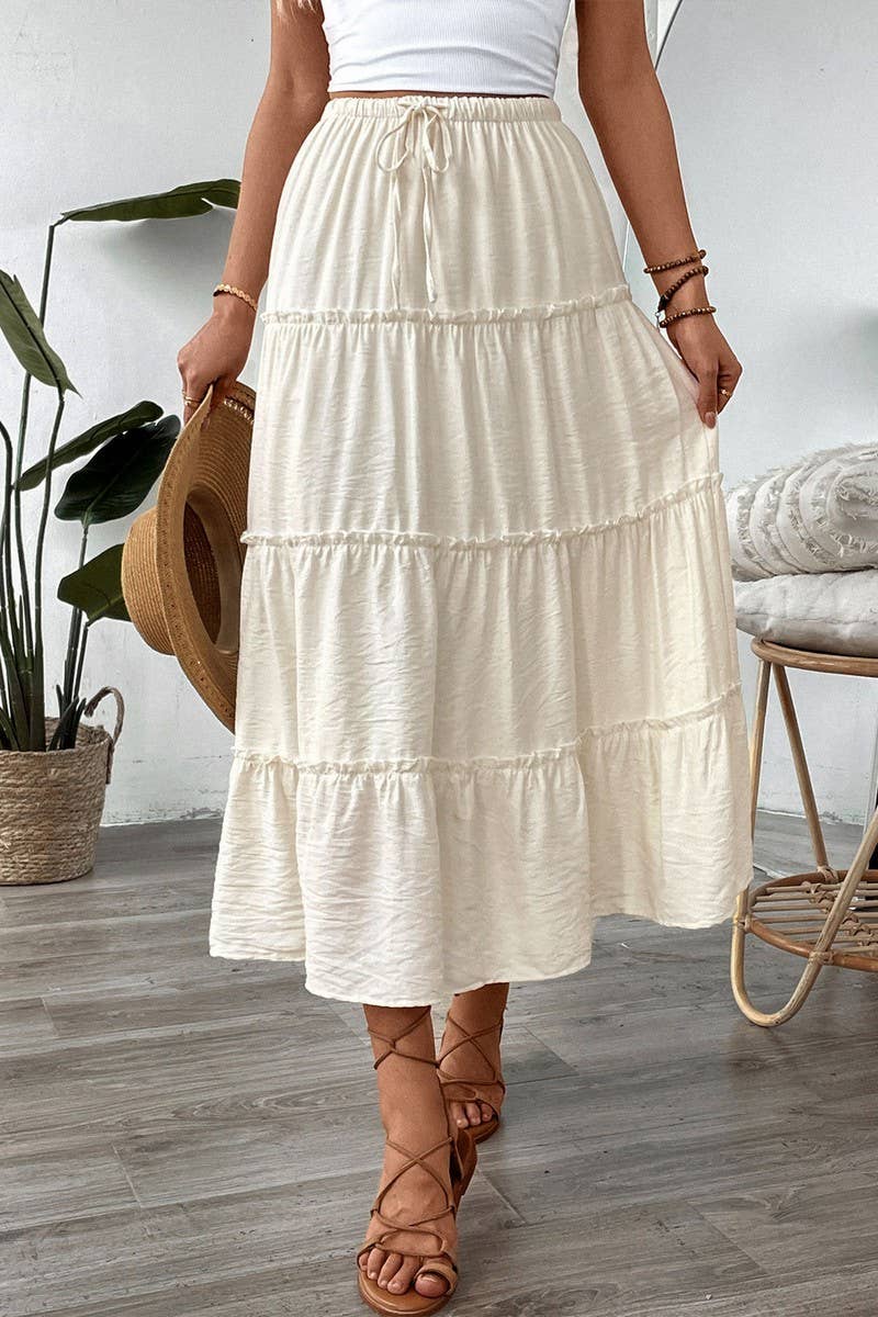 CWBLS0498_WHITE HIGH WAIST A-LINE FLARED LONG SKIRT