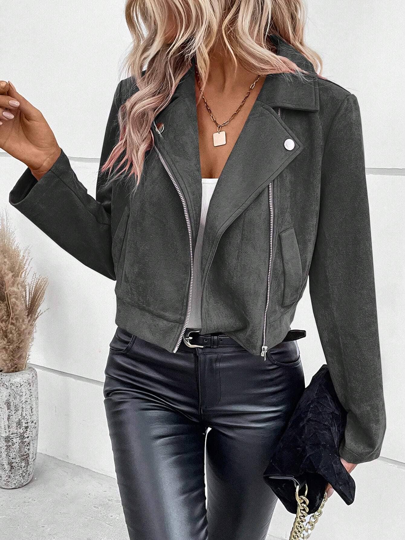 Suede zipper fashionable short jacket