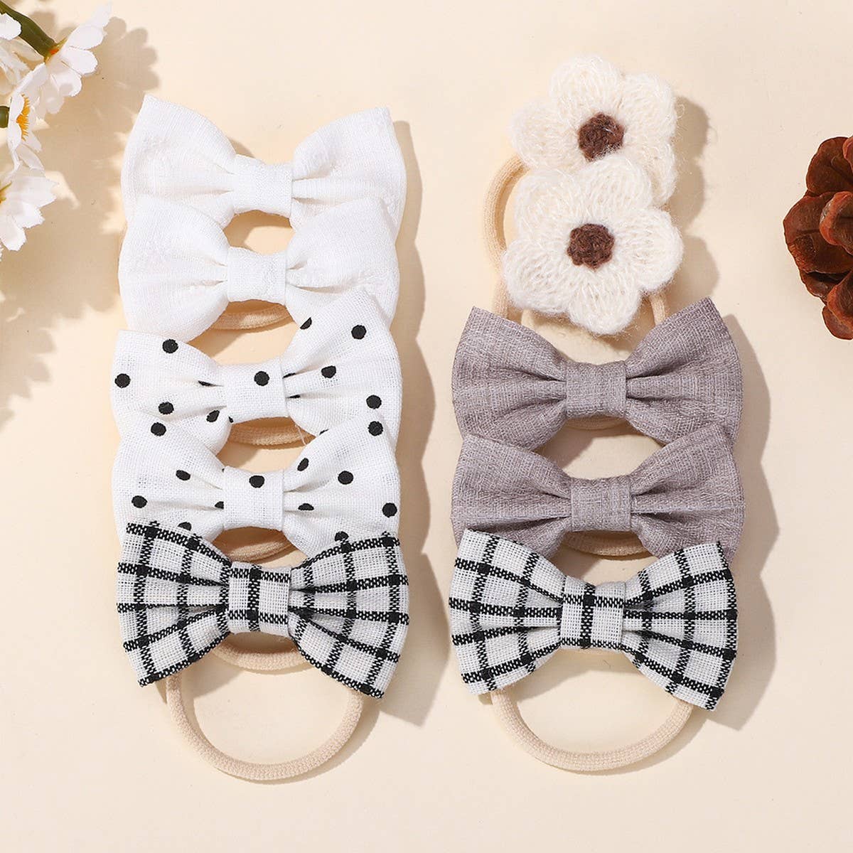 Double Bow Hair Clips Set with Pearls for Girls