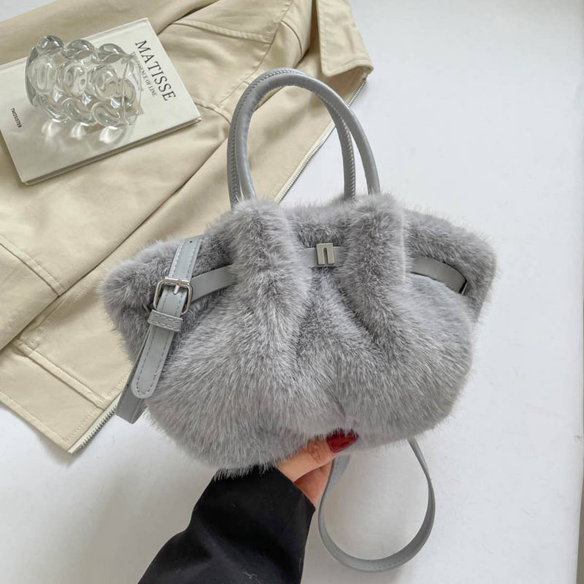 Fluffy Rabbit Fur Bag Korean Handbag Crossbody_CUAB00599
